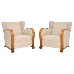 Antique 1920's Pair of Finnish Art Deco Satin Birch Armchairs