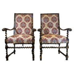Pair of 1970's Hand Carved French Throne Chairs
