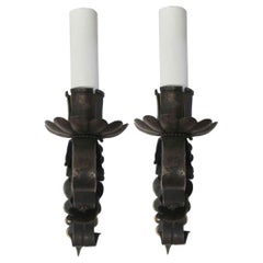 Antique 1920s Pair of Iron Tudor Single Arm Sconces