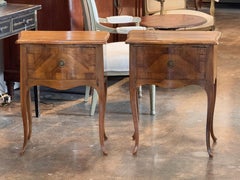 1920s Pair of Italian Walnut Side Tables With Parquetry Drawers