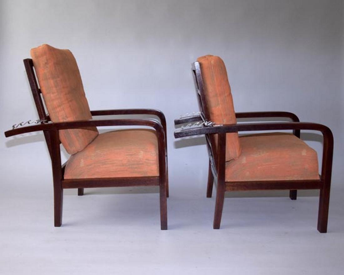 Czech 1920s Pair of Jan Vanek Art Deco Adjustable Armchairs for UP Závody