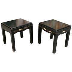 Antique 1920s Pair of Japanese Wooden Stools with Hard Stones Inlay Decoration on Sides