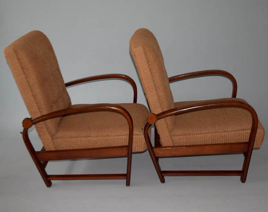 - Czechoslovakia
- Functionalism, Art deco
- Design: Kropácek and Koželka
- Adjustable (3 position)
- The fabric upholstery are in good original condition (probably re-upholstered some time ago) with one minor spot
- Wooden parts were carefully
