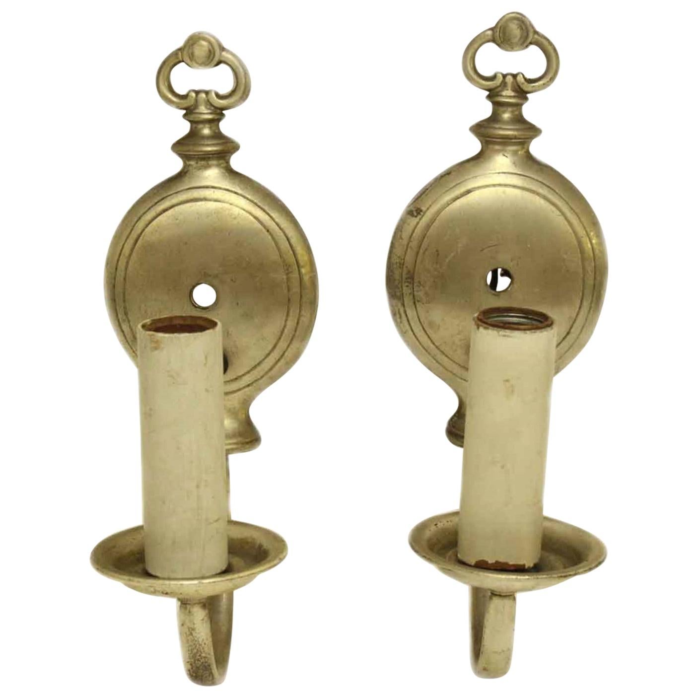 1920s Pair of Light Silver Plated Brass Wall Sconces, Single Light Each