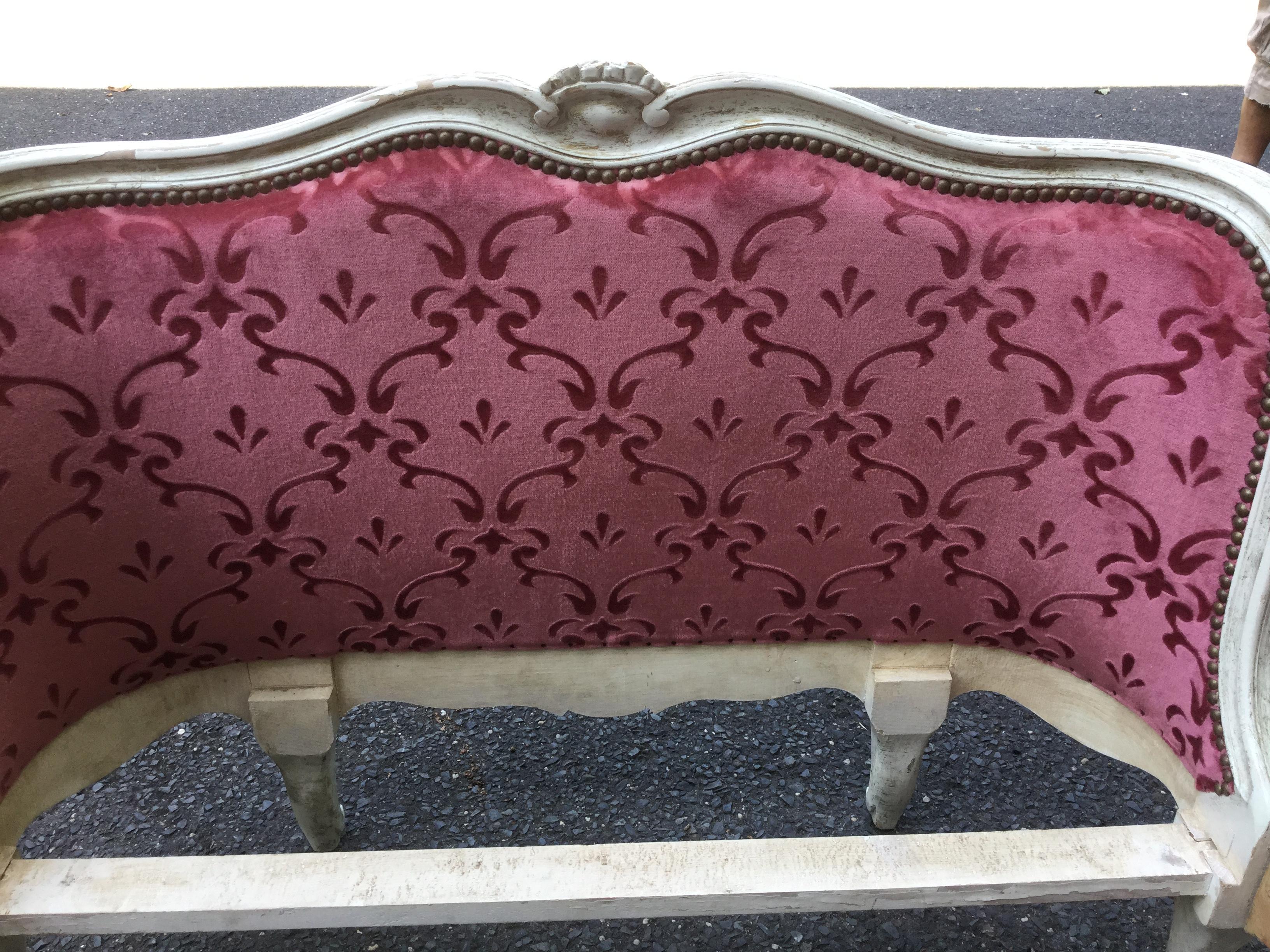 Velvet  Pair of 1920's Louis XV-Style Twin Painted Pink Beds For Sale