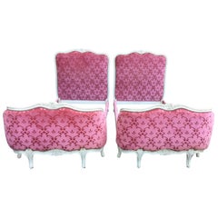 Pair of 1920's Louis XV-Style Twin Painted Pink Beds