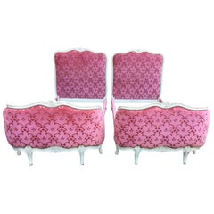  Pair of 1920's Louis XV-Style Twin Painted Pink Beds