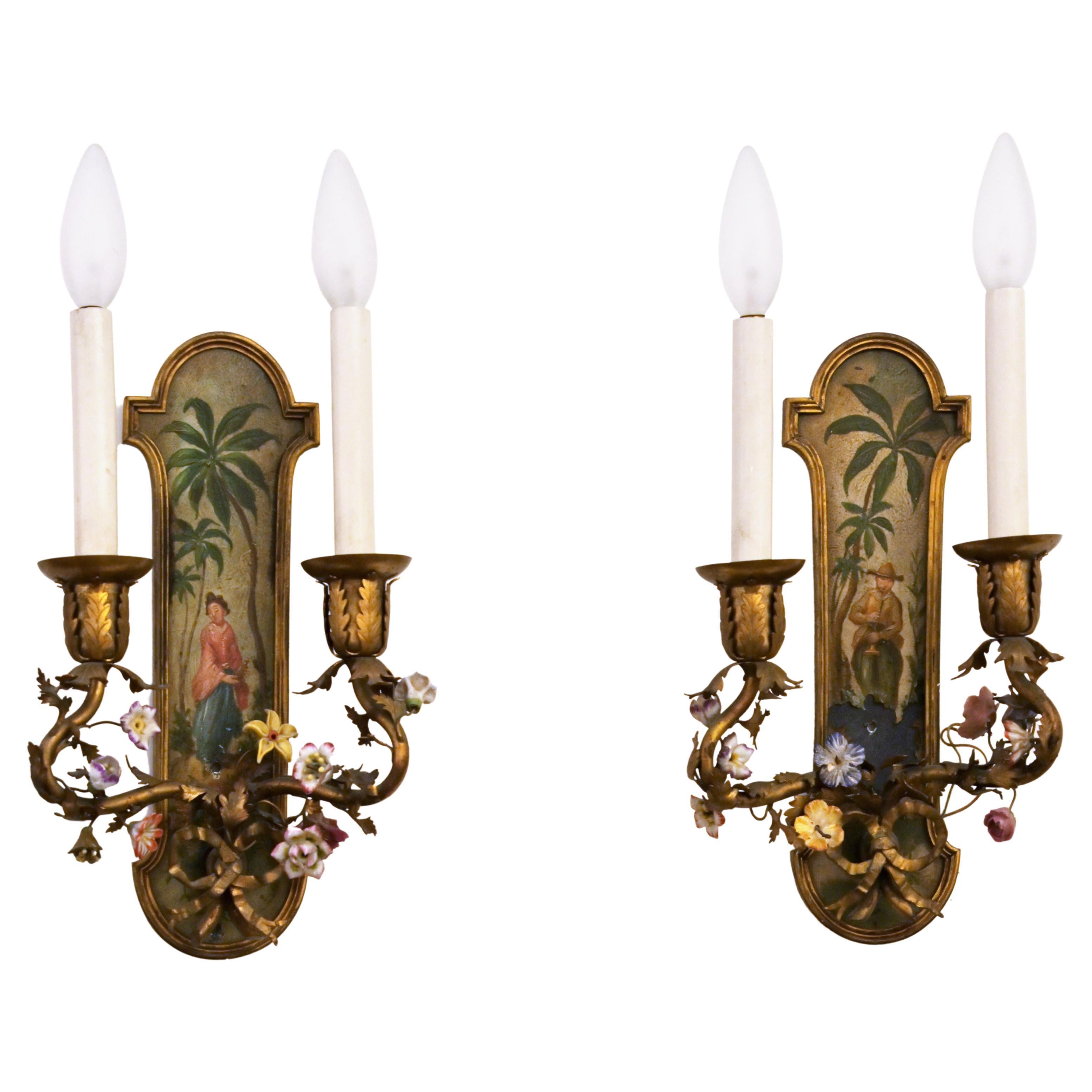 1920s Pair of Louis XVth Chinese Figures Sconces For Sale