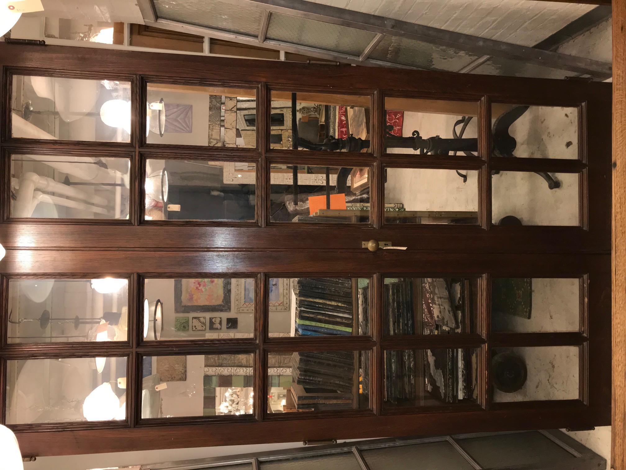 1920s Pair of Medium Tone Chestnut French Doors with 10 Glass Panes Each 1