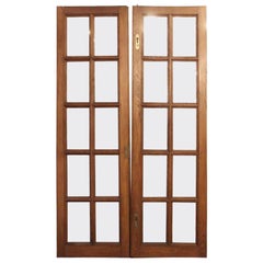 Antique 1920s Pair of Medium Tone Chestnut French Doors with 10 Glass Panes Each