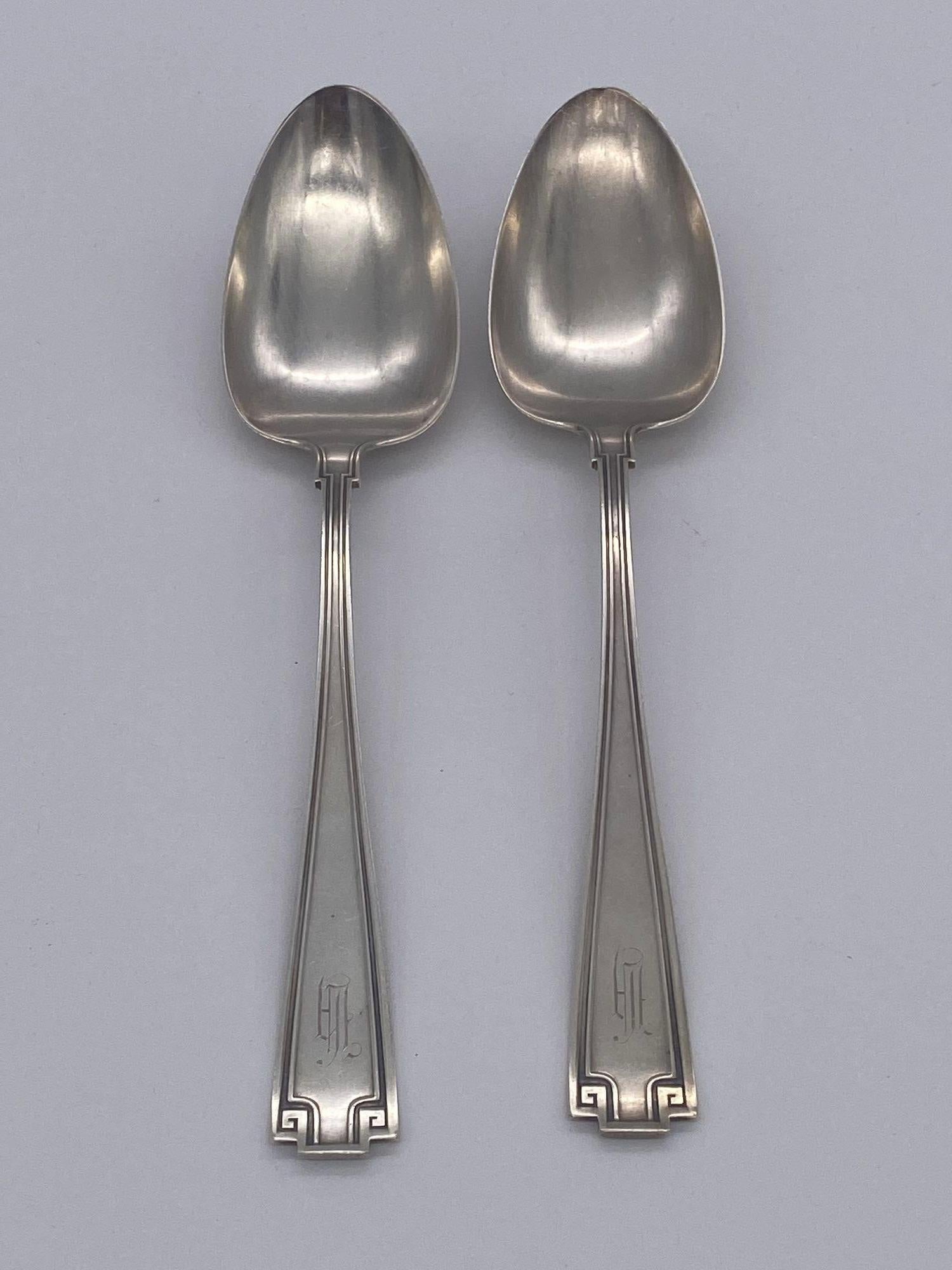 Produced from 1913 to 1991, Gorham Etruscan sterling flatware is a Greco-Roman revival pattern featuring an asymmetrical design that includes a Greek key. Although it was released in 1913, it's easy to see that Etruscan sterling silverware was a