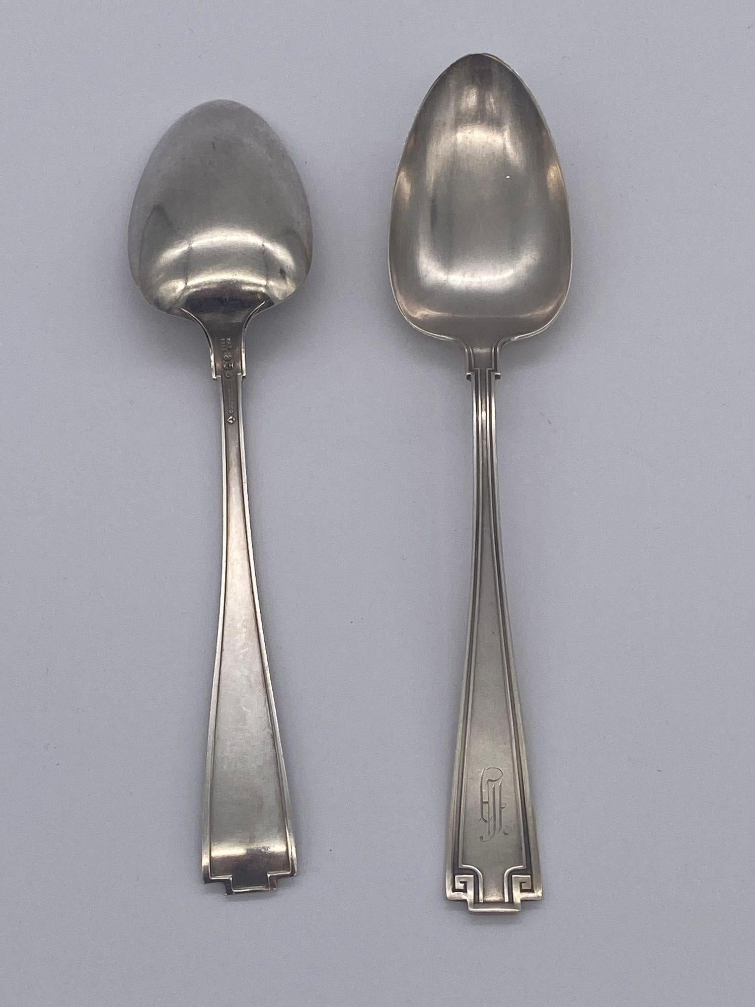 North American 1920's Pair of Monogrammed Gorham Etruscan Art Deco Silver Spoons For Sale