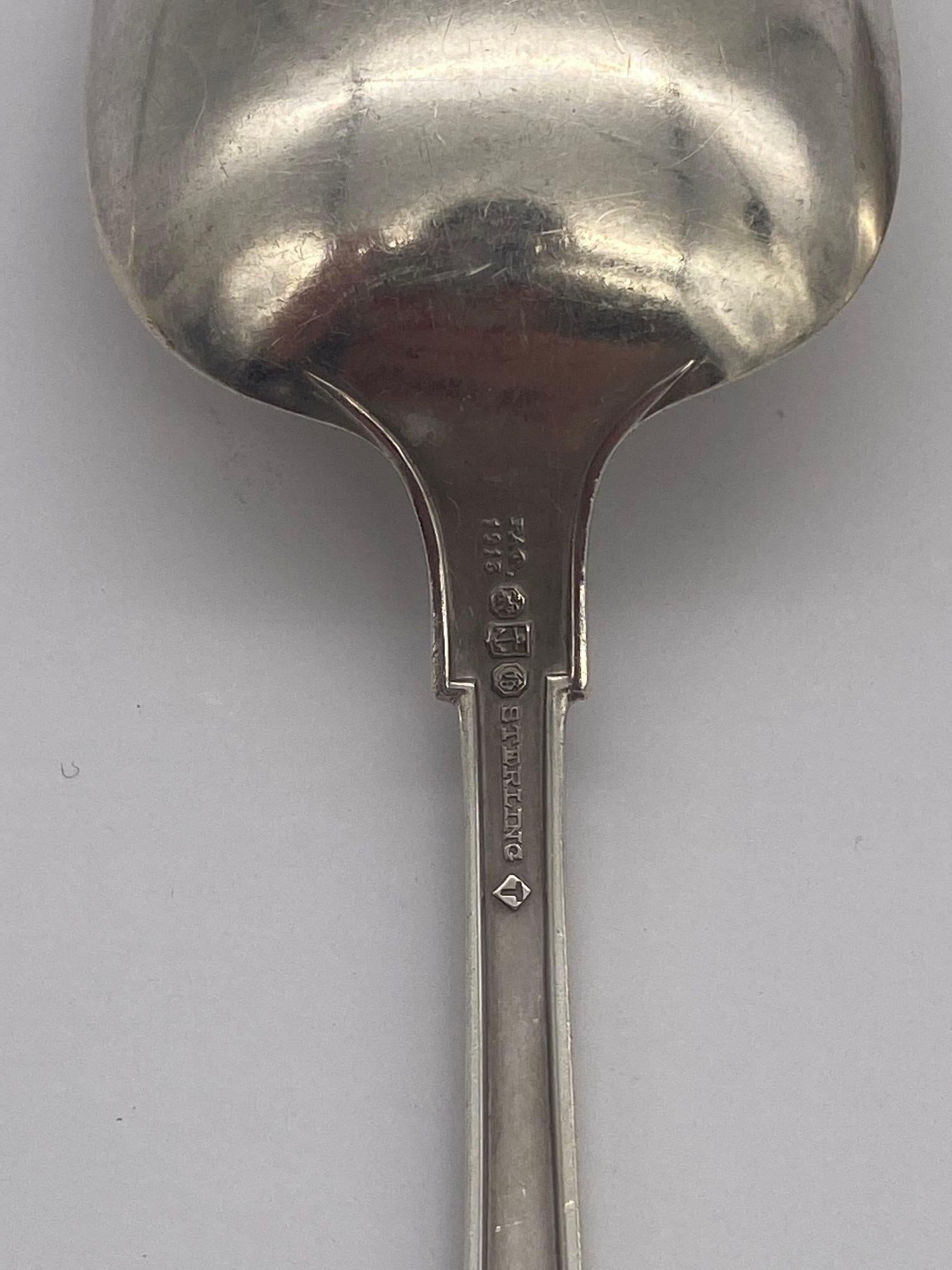 1920's Pair of Monogrammed Gorham Etruscan Art Deco Silver Spoons In Excellent Condition For Sale In Van Nuys, CA