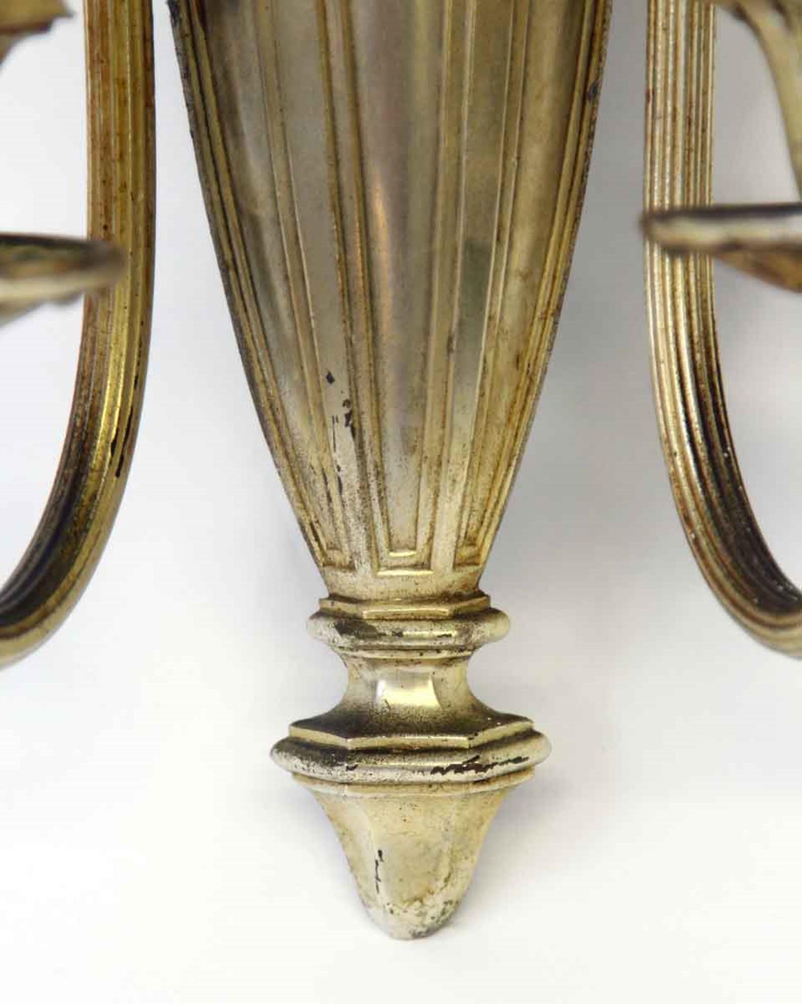 North American 1920s Pair of Neoclassical Silvered Brass Sconces with Greek Urn and Key Detail