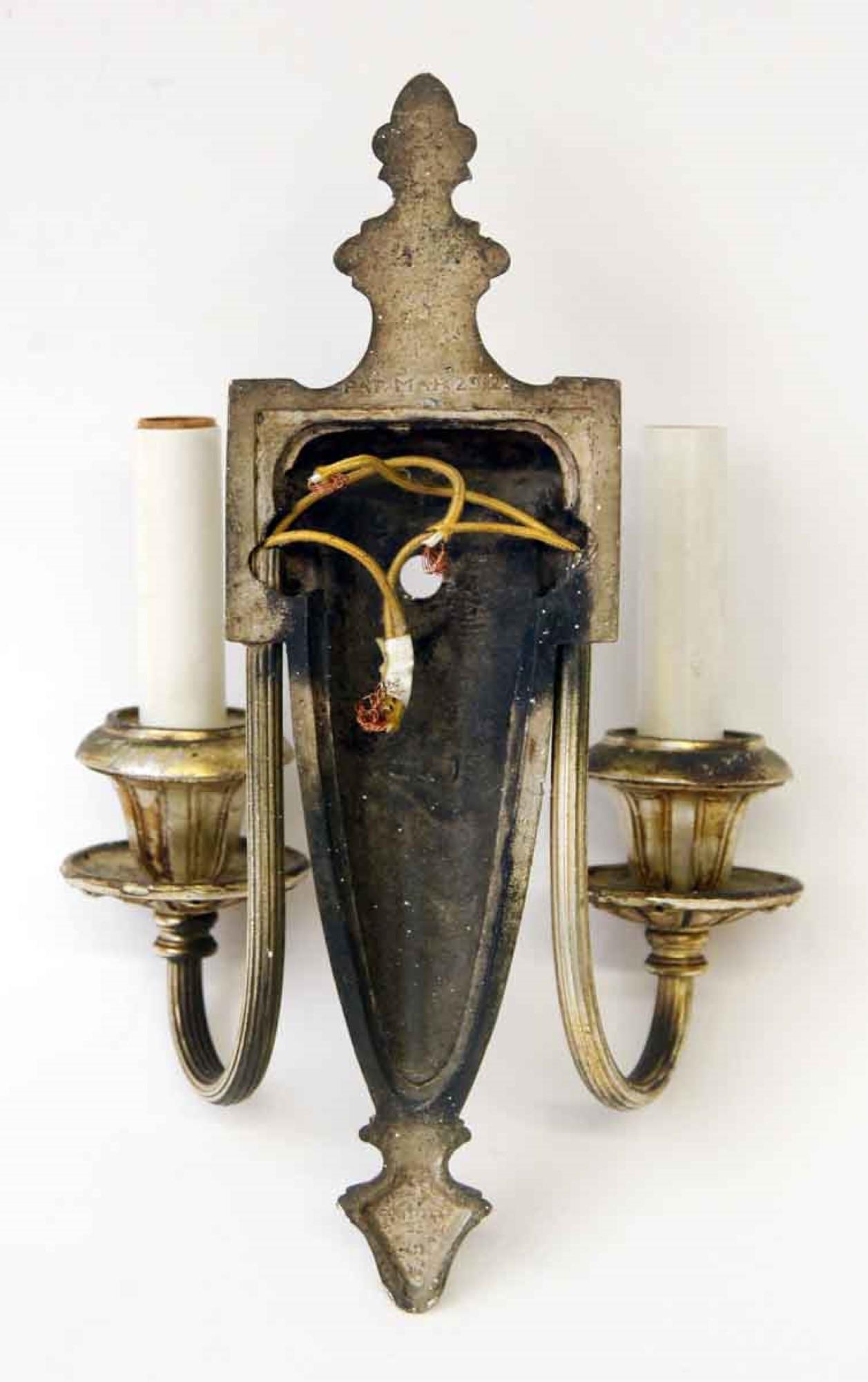 1920s Pair of Neoclassical Silvered Brass Sconces with Greek Urn and Key Detail 1