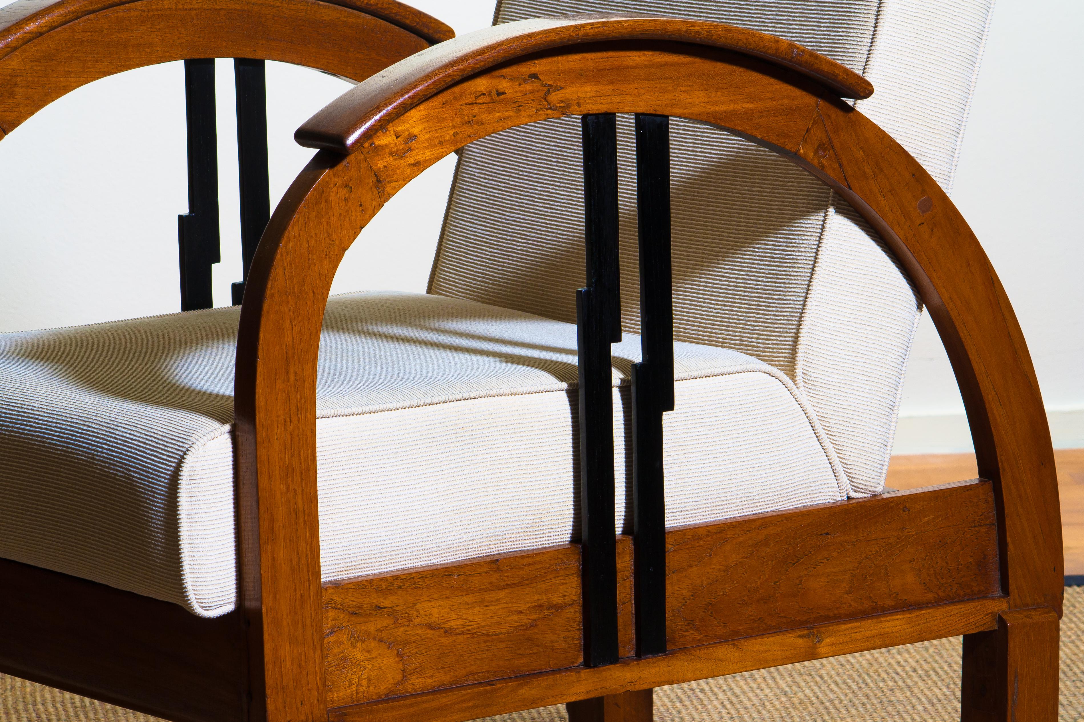 1920s, Pair of Oak Art Deco Club Lounge Armchairs 4