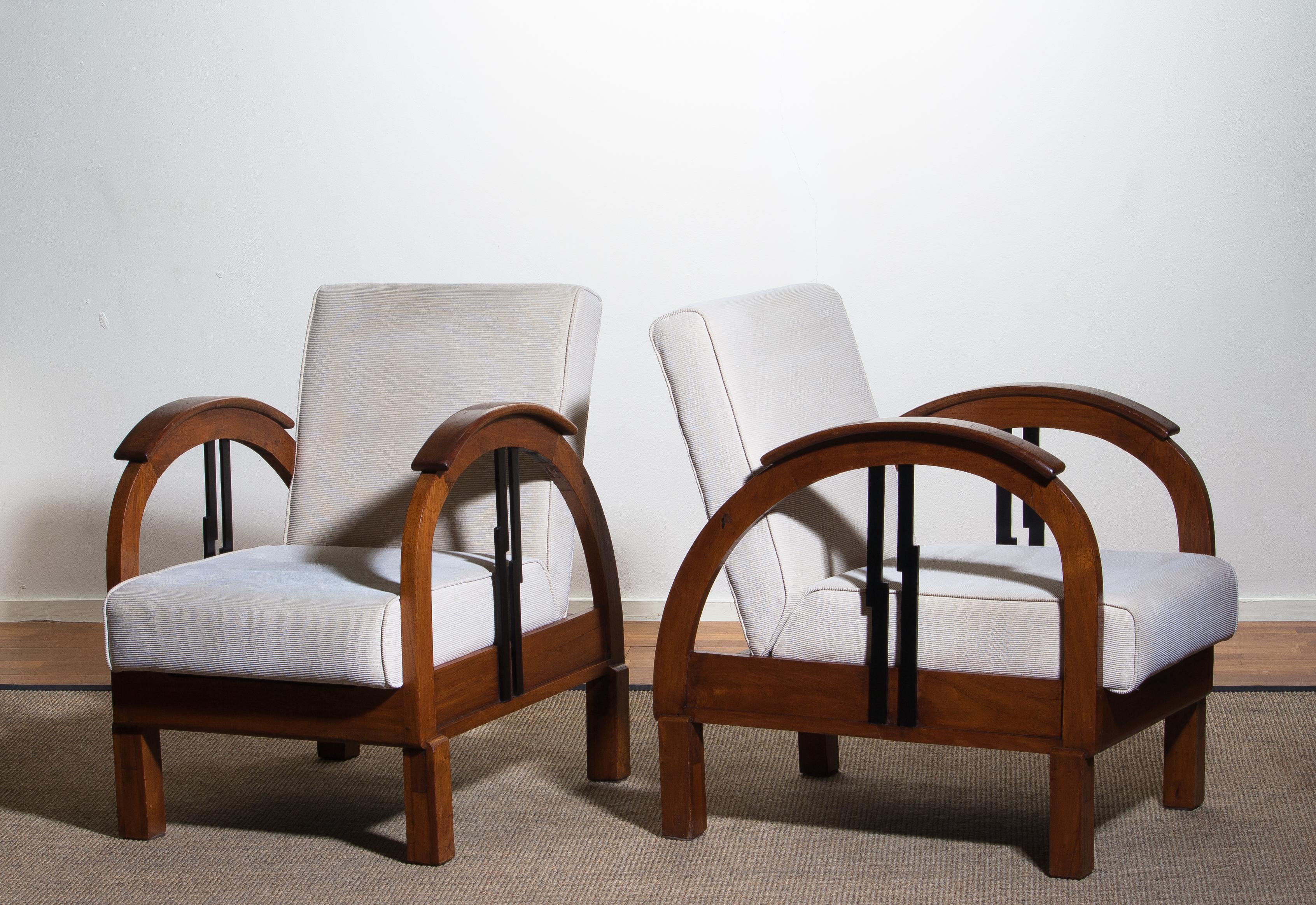 Swedish 1920s, Pair of Oak Art Deco Club Lounge Armchairs