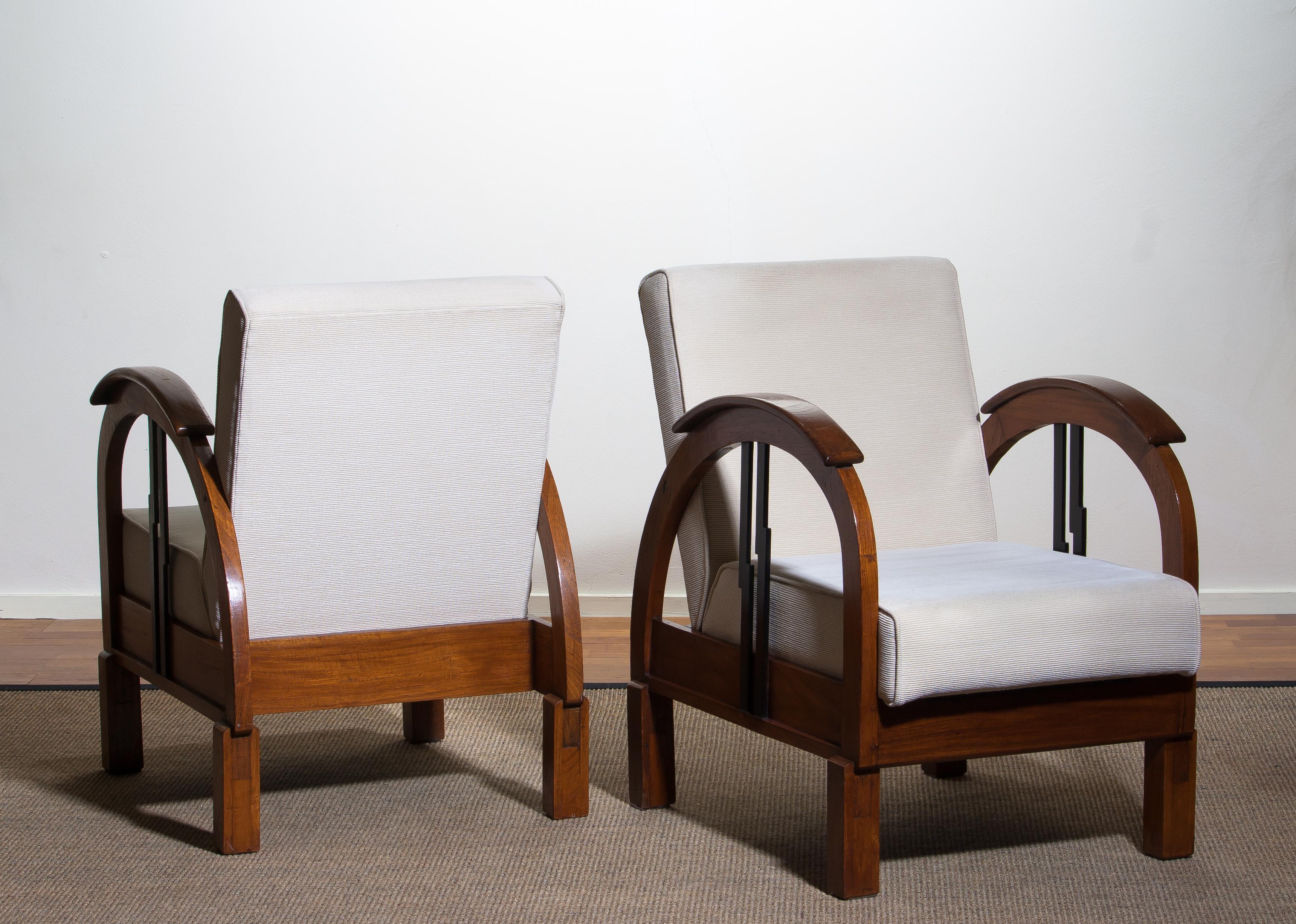 Early 20th Century 1920s, Pair of Oak Art Deco Club Lounge Armchairs