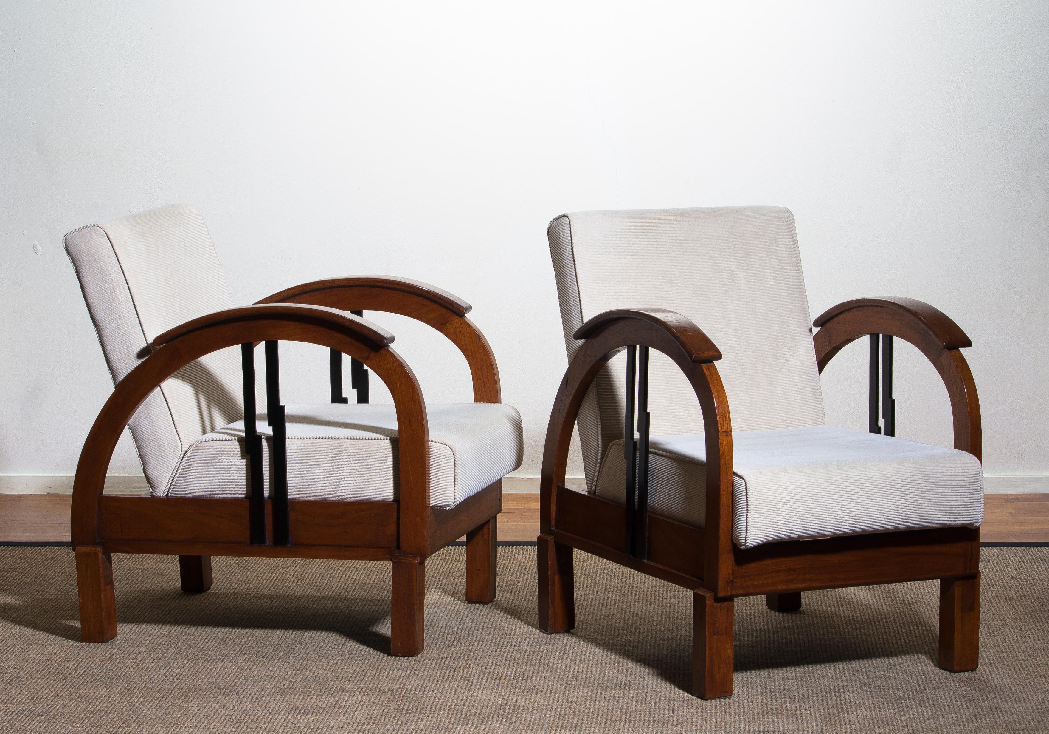 1920s, Pair of Oak Art Deco Club Lounge Armchairs 1