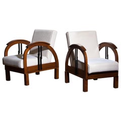 1920s, Pair of Oak Art Deco Club Lounge Armchairs