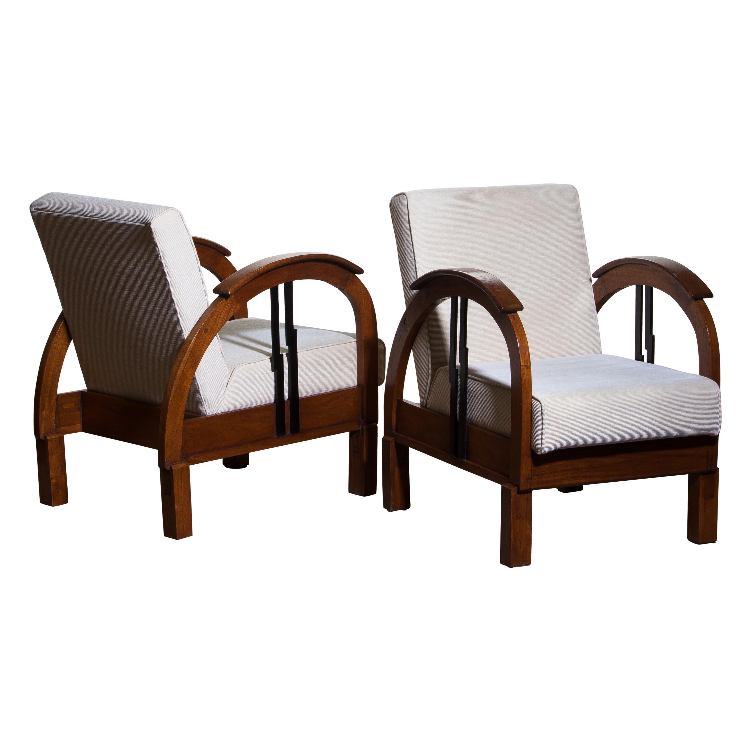 Early 20th Century 1920s, Pair of Oak Art Deco Club Lounge Armchairs