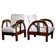 1920s, Pair of Oak Art Deco Club Lounge Armchairs