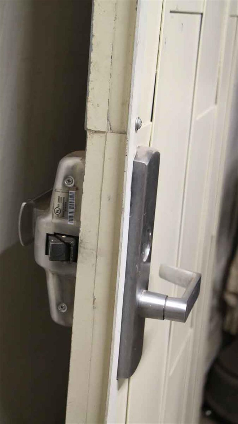 1920s Pair Of Painted White Fire Doors With Push Bar For Sale At