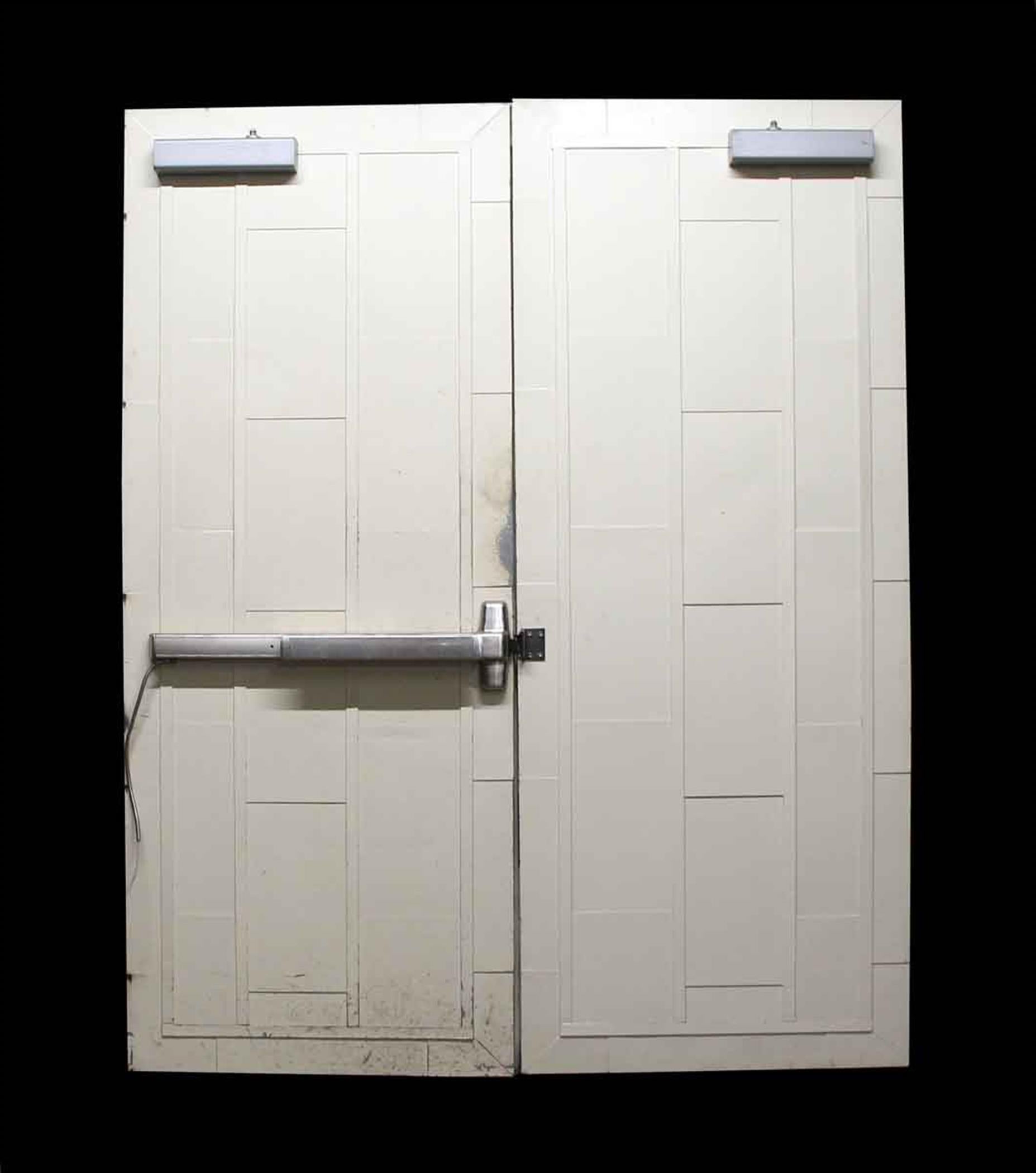 Early 20th Century 1920s Pair of Painted White Fire Doors with Push Bar