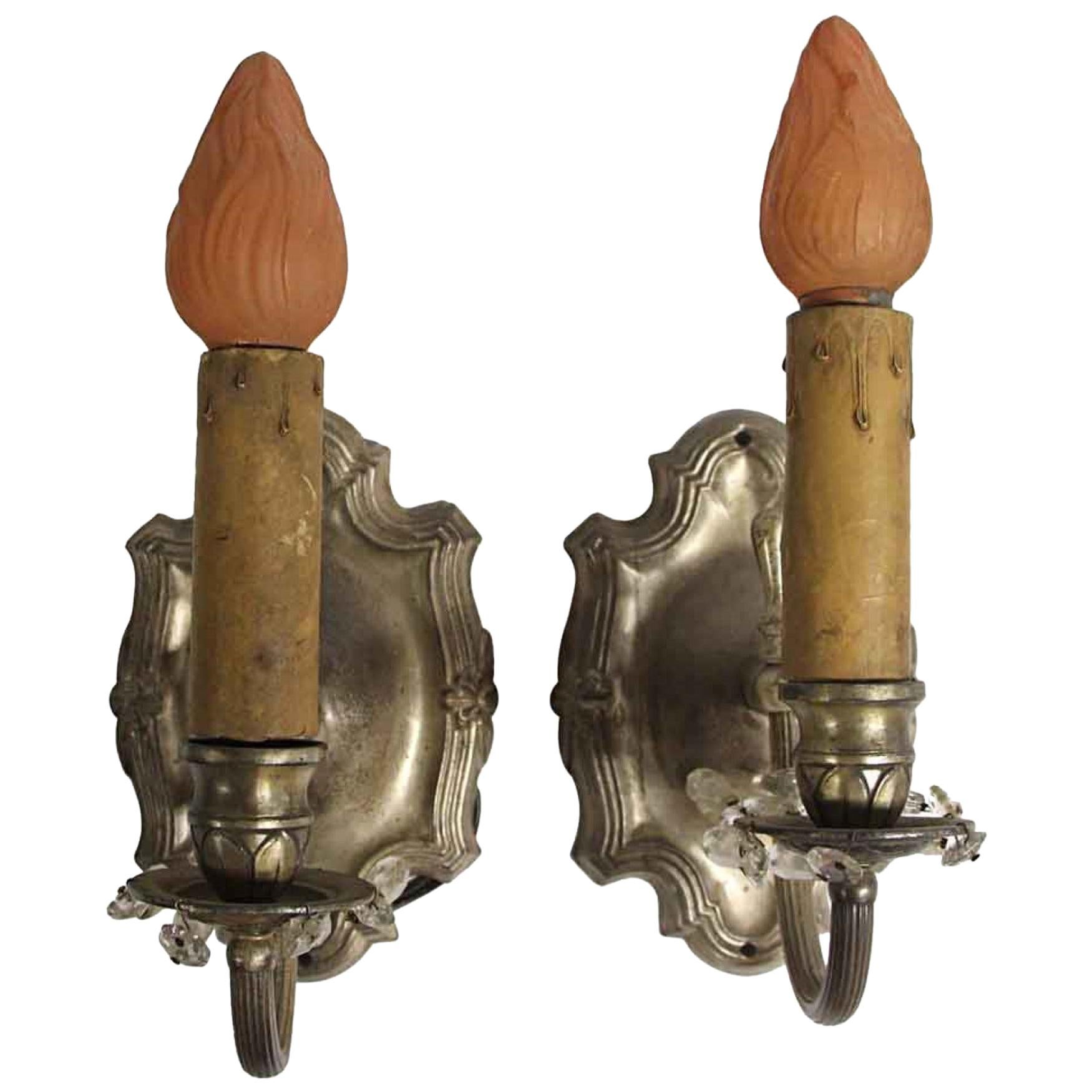 1920s Pair of Rococo Wall Sconces in Silver Finish Brass Single Light Each