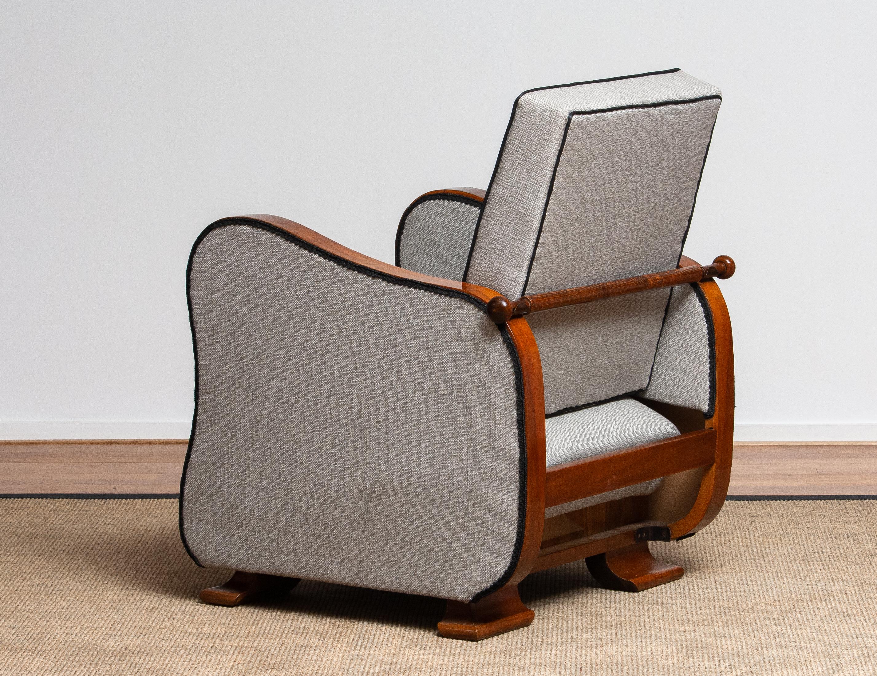 1920s, Pair of Scandinavian Art Deco Armchair/Lounge Chair Silver Grey on Walnut 3