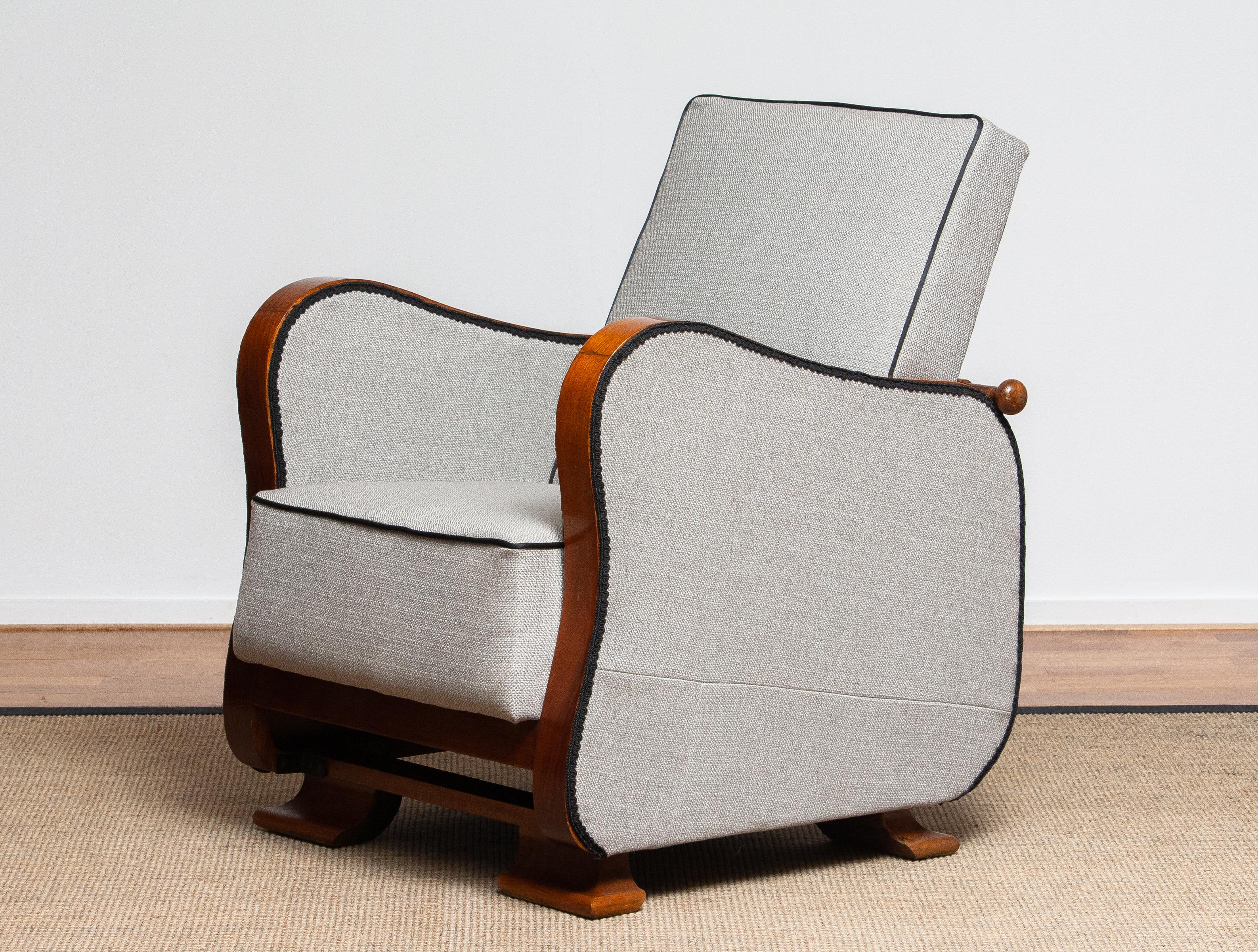1920s, Pair of Scandinavian Art Deco Armchair/Lounge Chair Silver Grey on Walnut 13