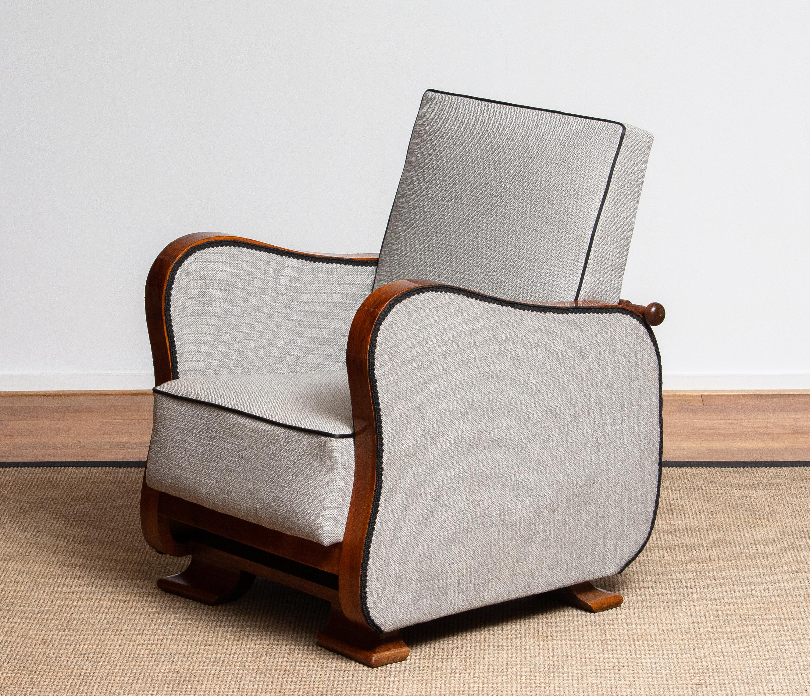 1920s, Pair of Scandinavian Art Deco Armchair/Lounge Chair Silver Grey on Walnut 1