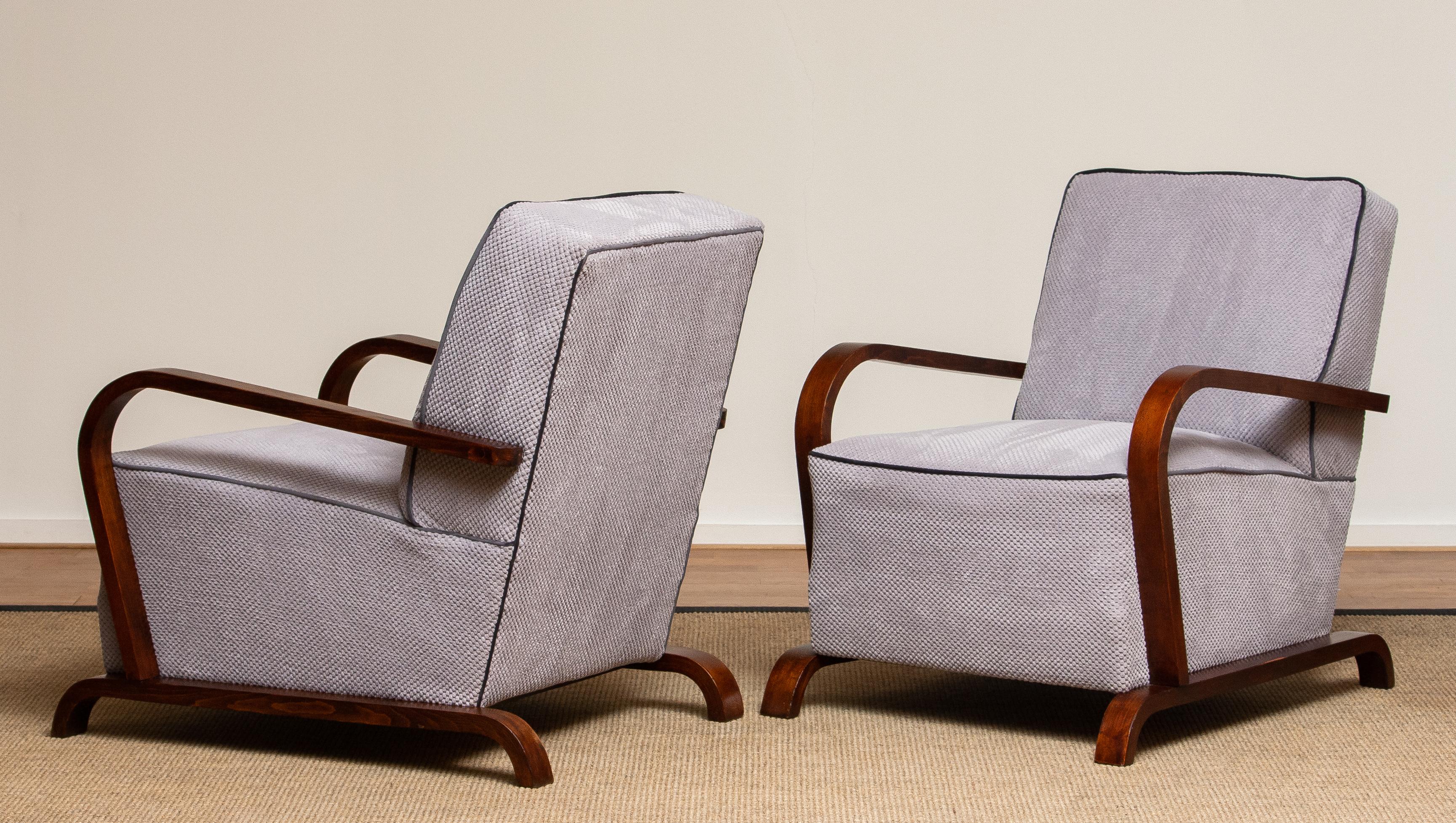 Fabric 1920s, Pair of Scandinavian Art Deco Armchair / Lounge / Club Chairs from Sweden