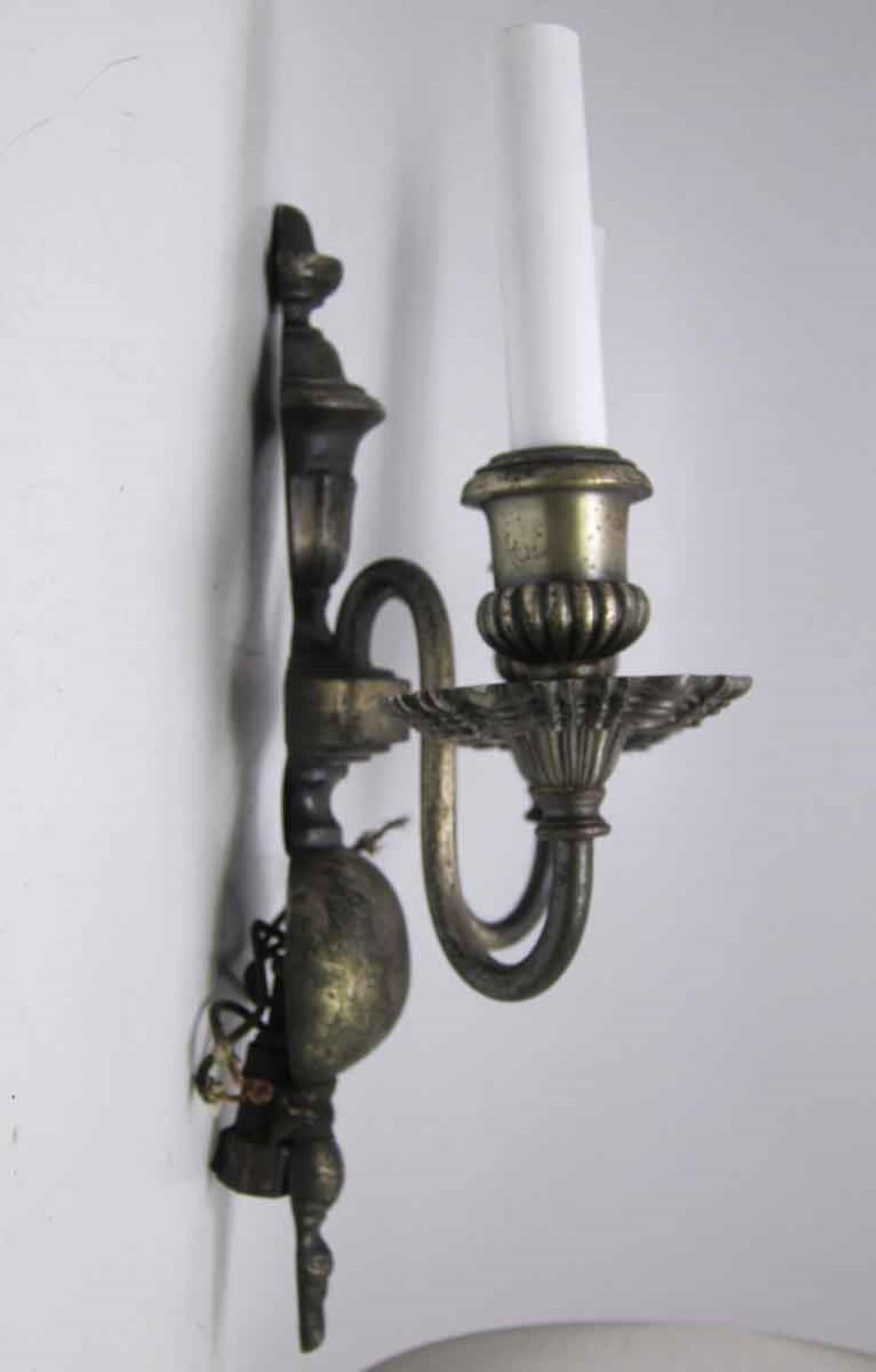 Silvered 1920s Pair of Silver Over Cast Brass Sconces with Two Arms