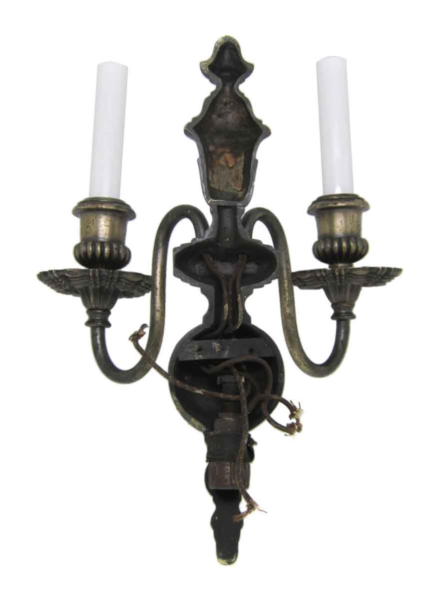 Early 20th Century 1920s Pair of Silver Over Cast Brass Sconces with Two Arms