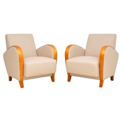 1920s Pair of Swedish Art Deco Satin Birch Armchairs