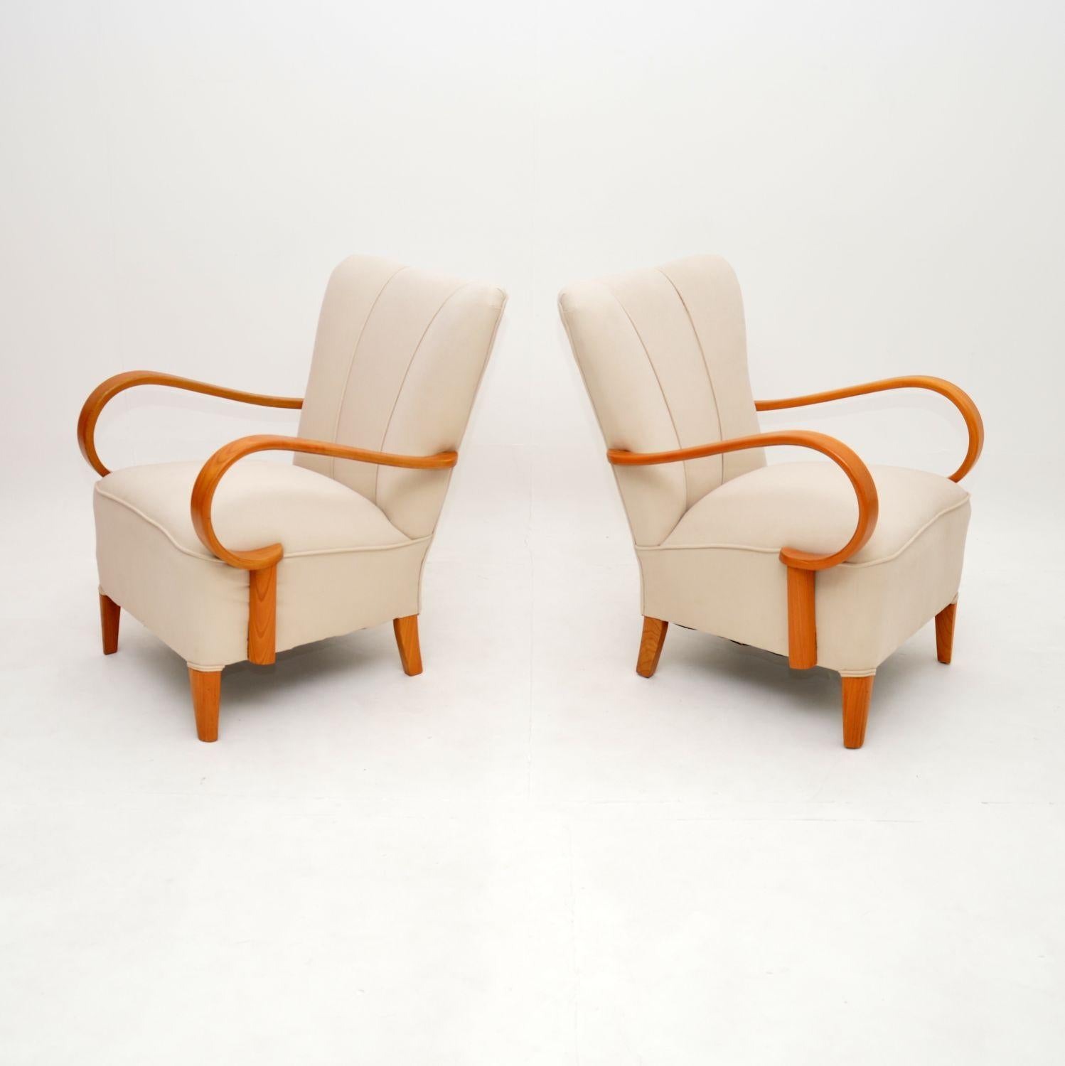 1920’s Pair of Swedish Elm Art Deco Armchairs In Good Condition For Sale In London, GB