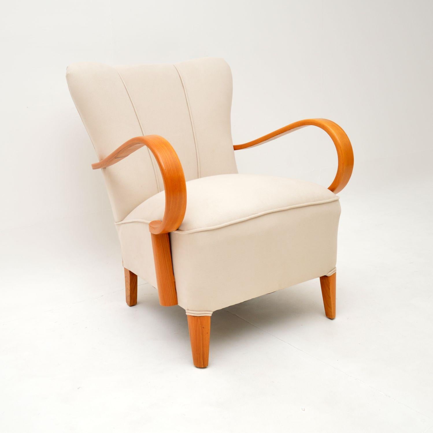 Fabric 1920’s Pair of Swedish Elm Art Deco Armchairs For Sale
