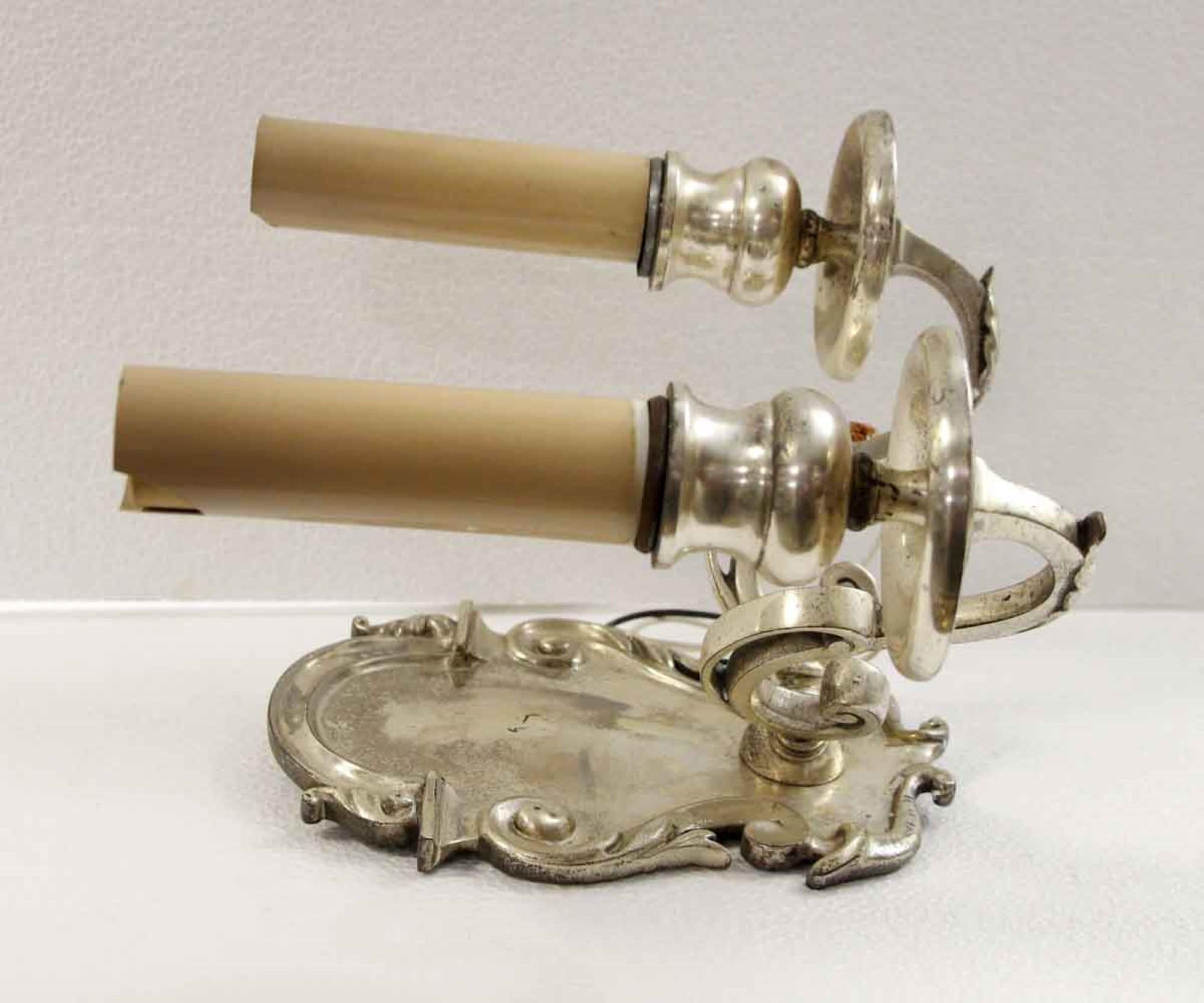 Early 20th Century 1920s Pair of Traditional Silver Plated Brass Sconces, Quantity Available