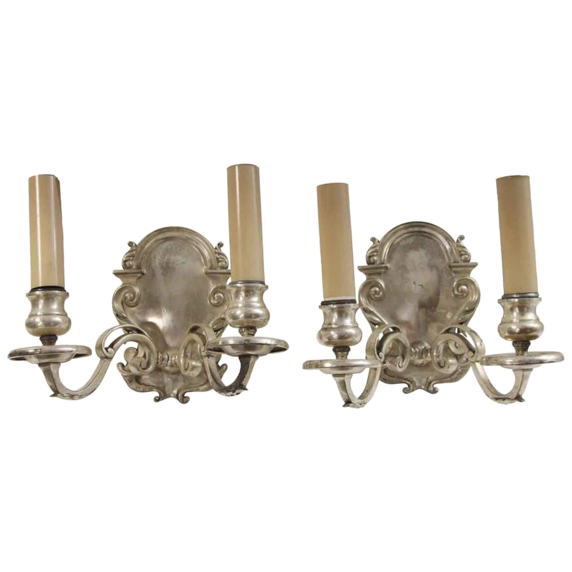 1920s Pair of Traditional Silver Plated Brass Sconces, Quantity Available