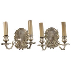 1920s Pair of Traditional Silver Plated Brass Sconces, Quantity Available