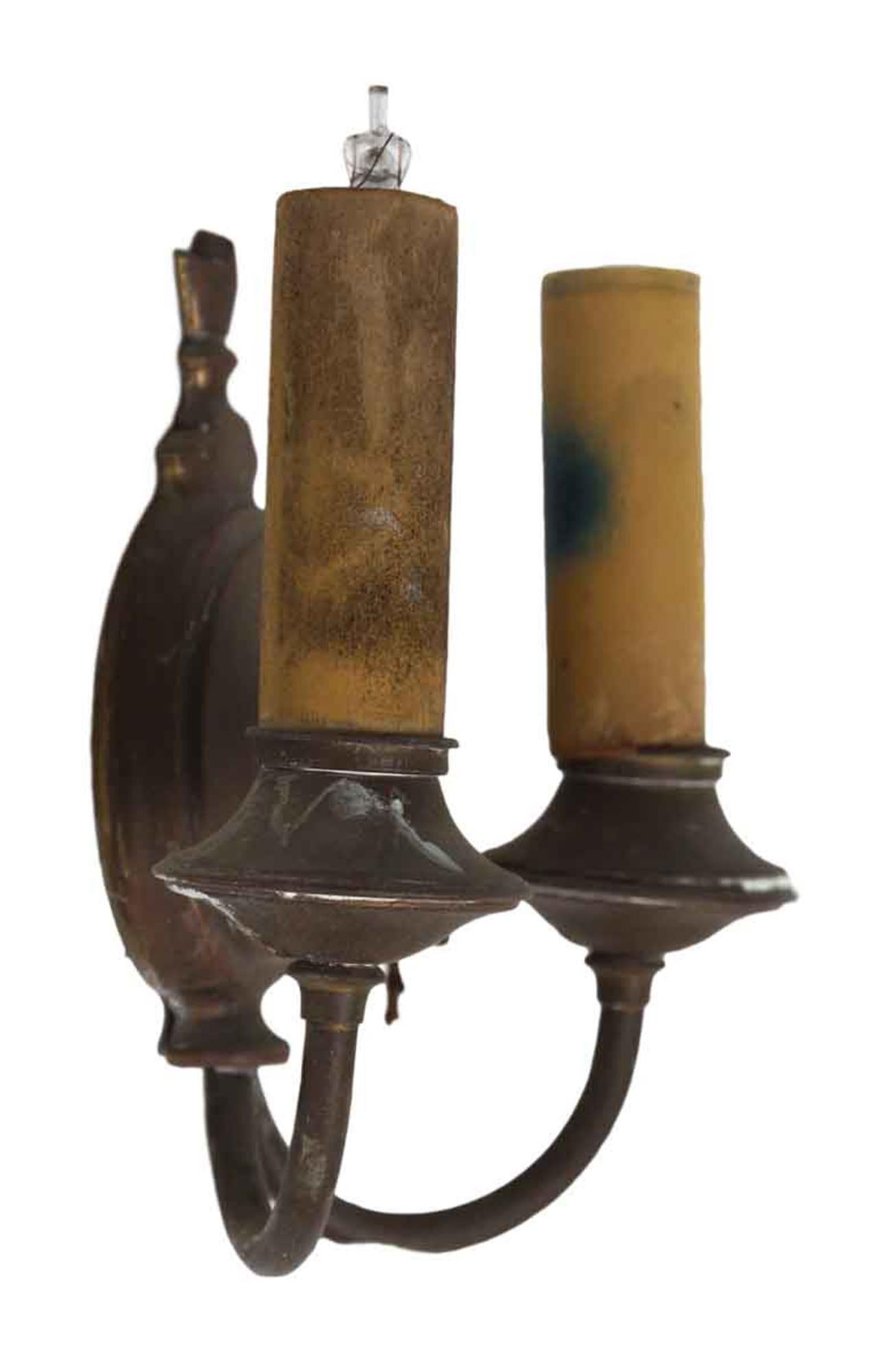 Early 20th Century 1920s Pair of Two-Arm Antique Brass Finish Sconces