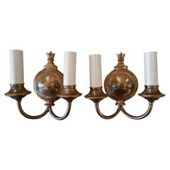 1920s Pair of Two-Arm Antique Brass Finish Sconces