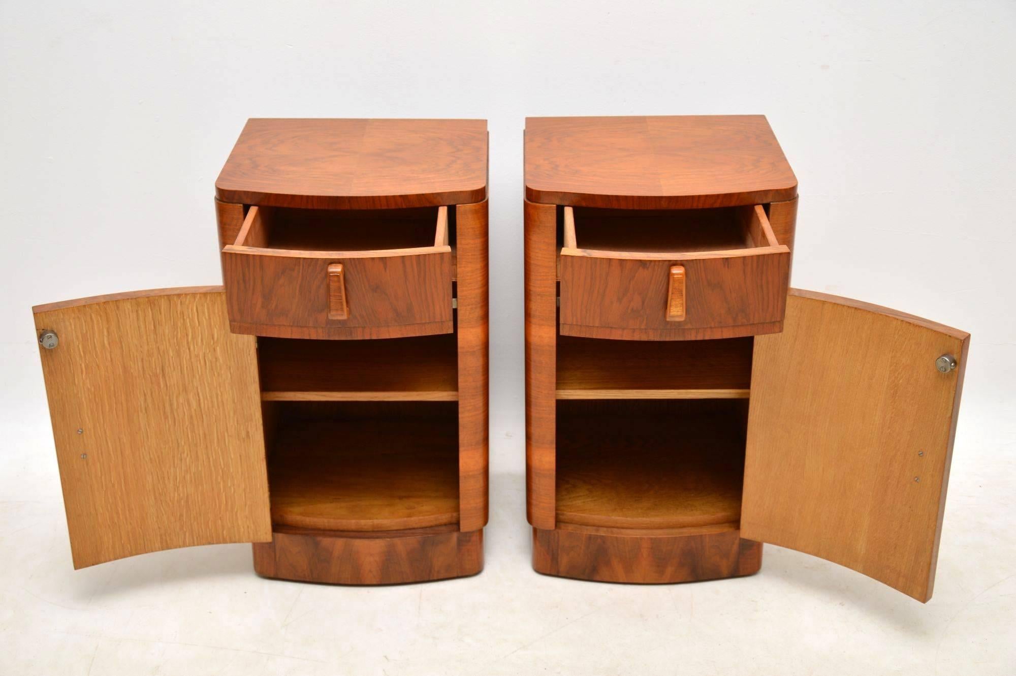 English 1920s Pair of Walnut Art Deco Bedside Cabinets