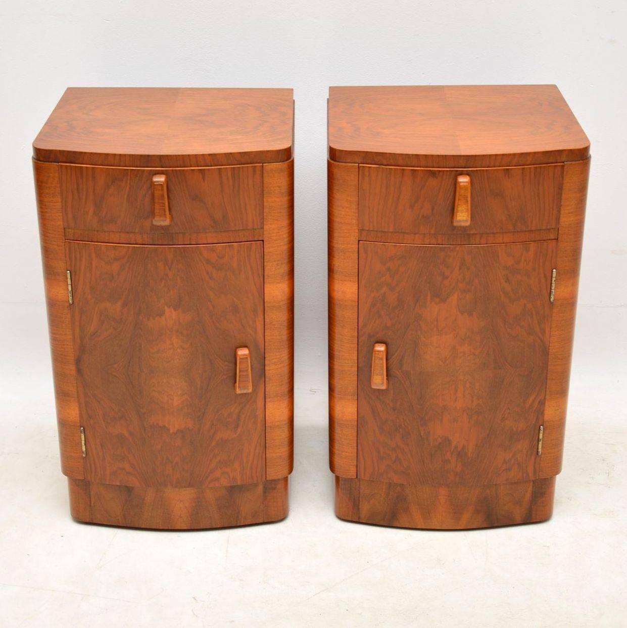 Early 20th Century 1920s Pair of Walnut Art Deco Bedside Cabinets