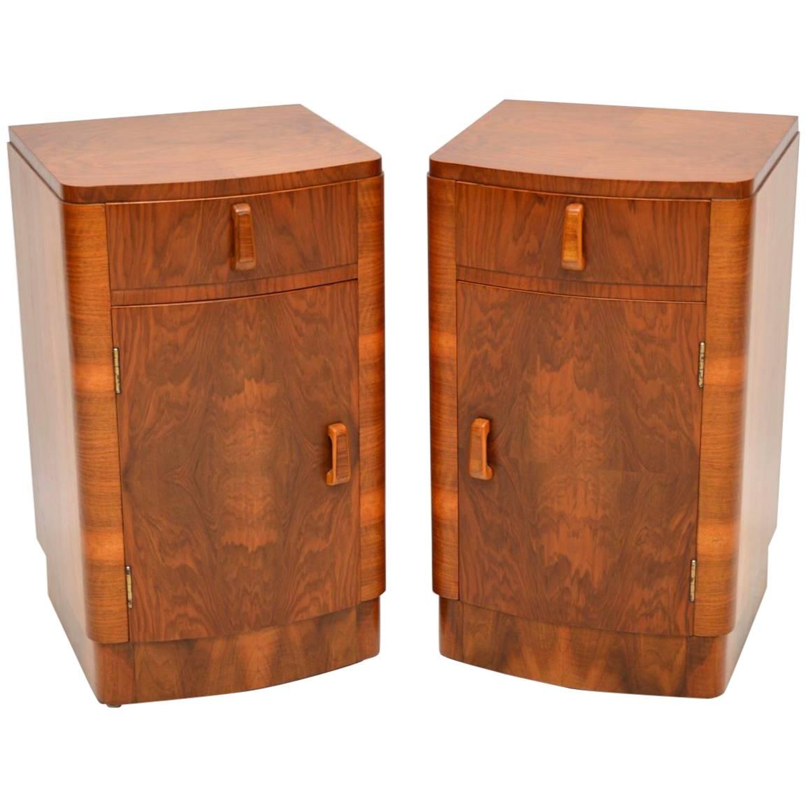 1920s Pair of Walnut Art Deco Bedside Cabinets