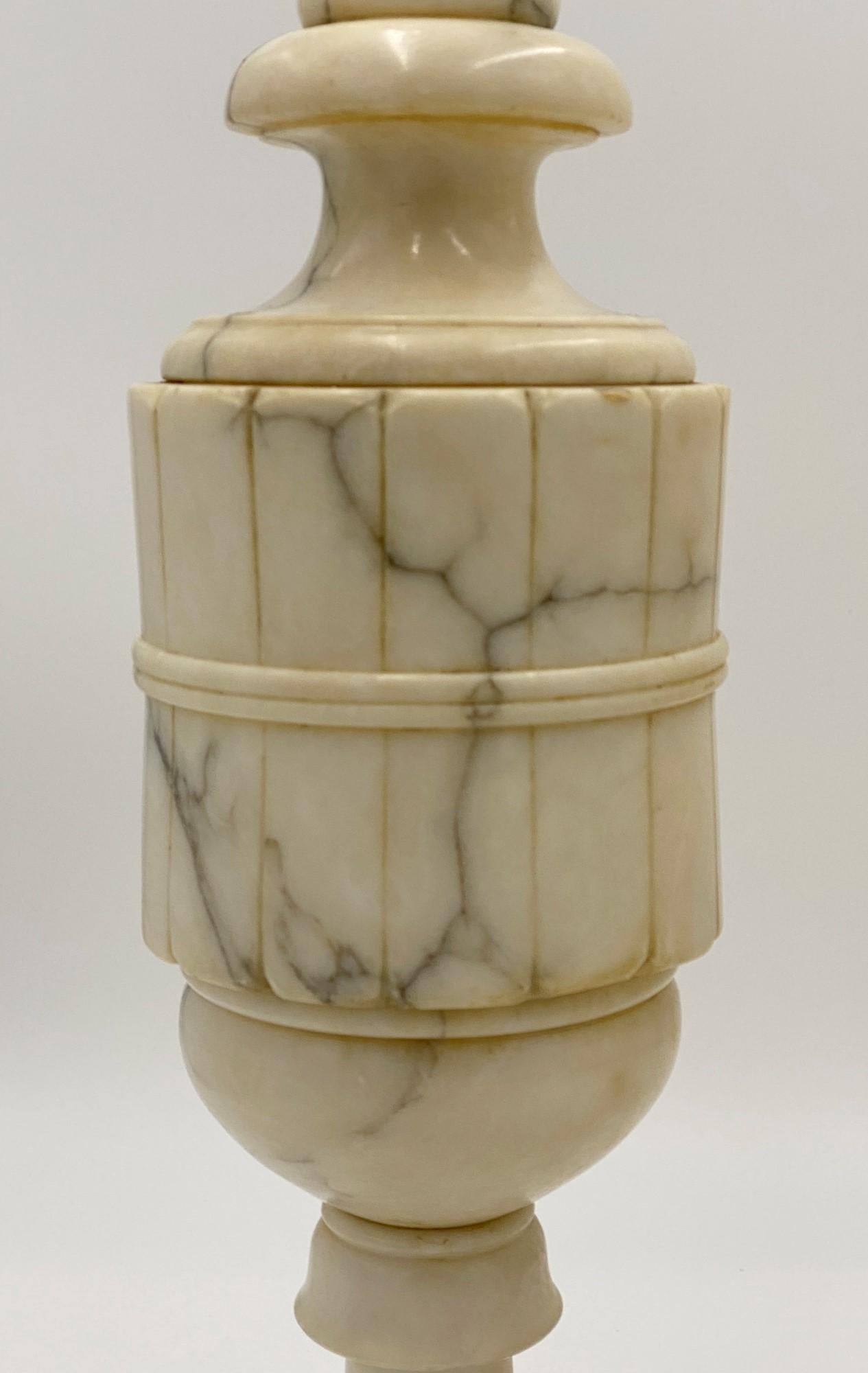 Early 20th Century 1920s Pair of White Alabaster Table Lamps