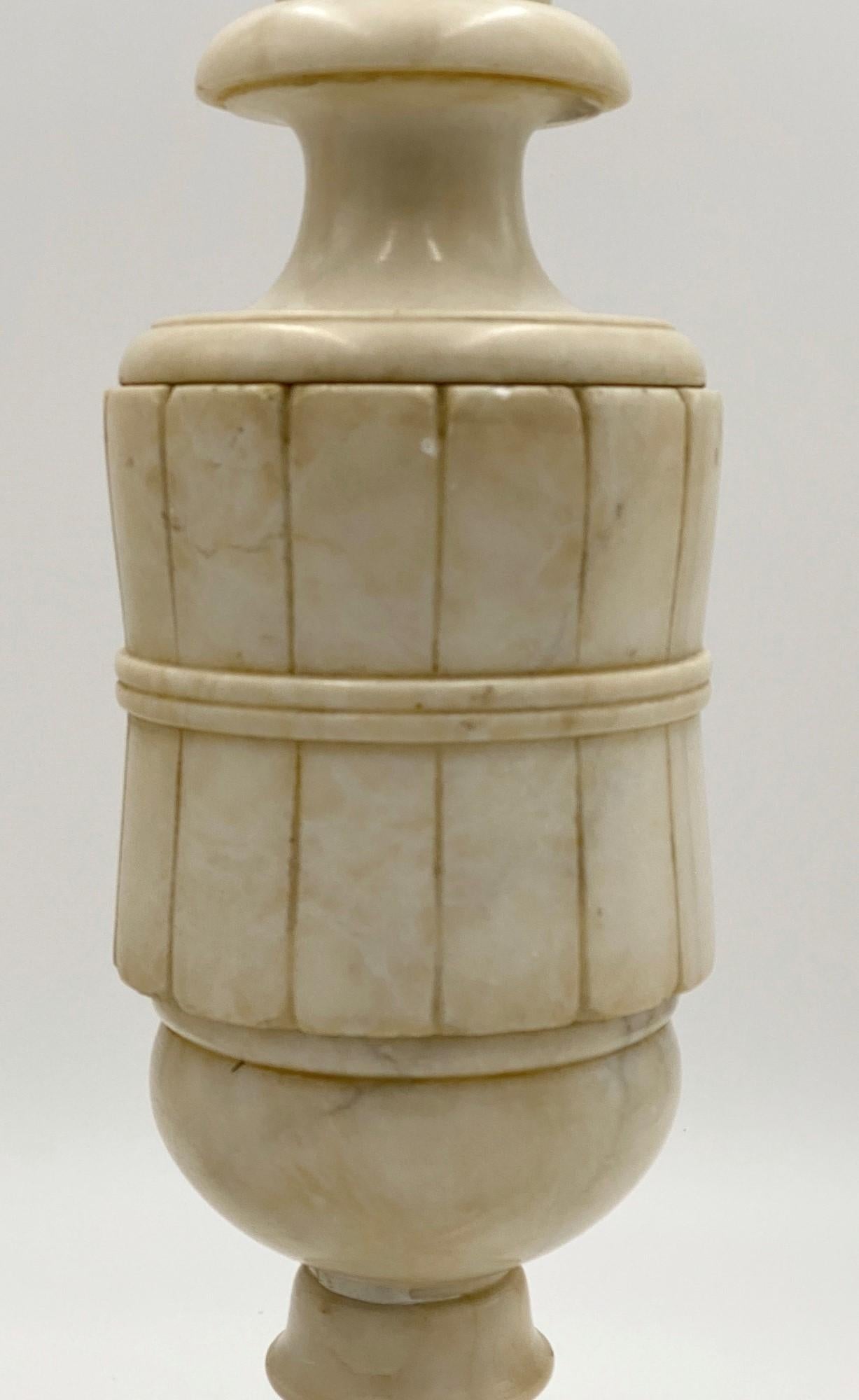 1920s Pair of White Alabaster Table Lamps 1