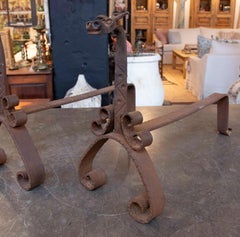 1920s Pair of Wrought Iron Morels with Dragon Heads