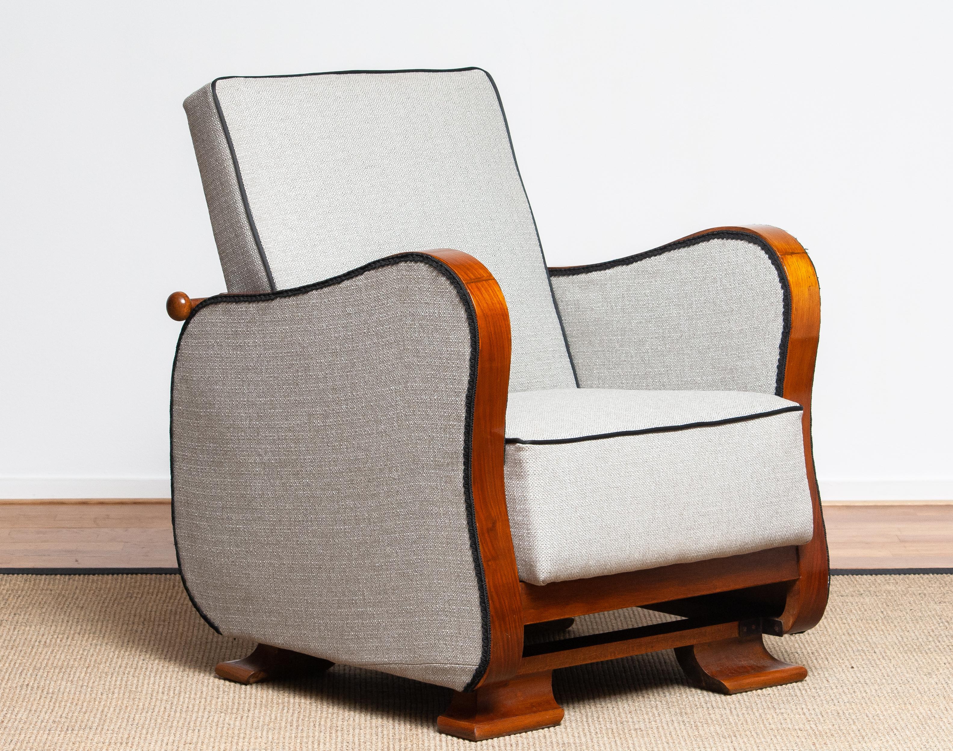 1920s, Pair of Scandinavian Art Deco Armchair/Lounge Chair Silver Grey on Walnut 8